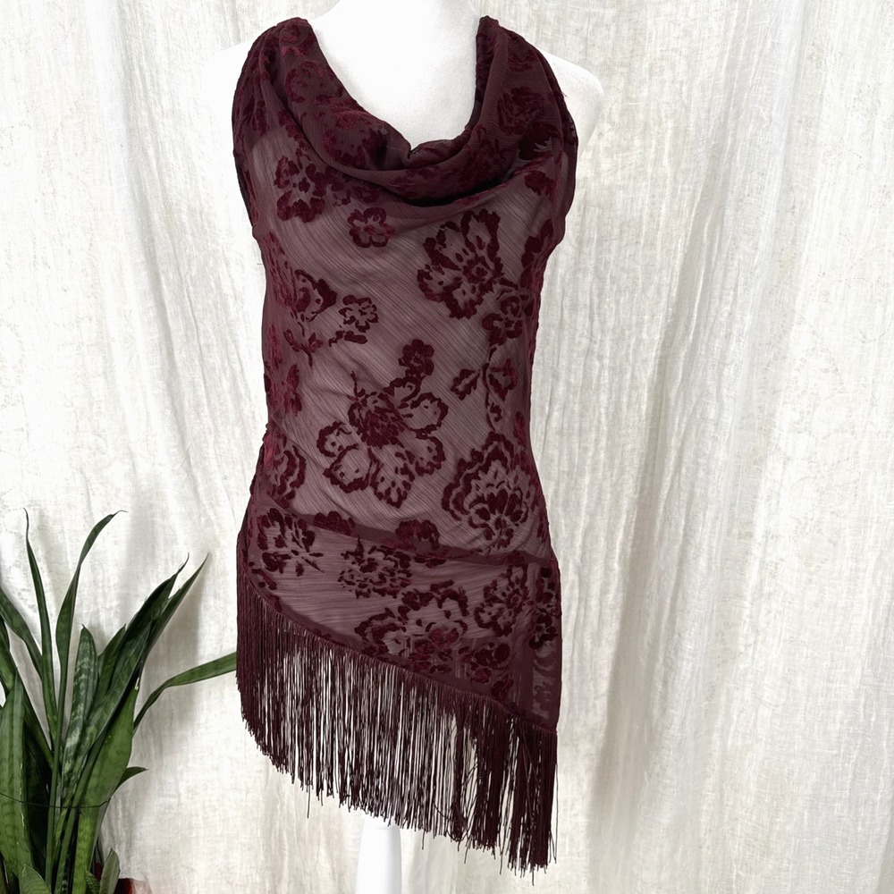 Romantic Velvet Burnout Asymmetric Fringe Top S Whimsigoth Indie Fairy Grunge